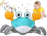 USMEI Krabbelndes Krabben Musik Spielzeug für Kinder, Laufender Krebs Spielzeug mit LED-Leuchten Laufende Krabbe Babyspielzeug mit Automatischer Vermeidung Von Hindernissen Für Kinder
