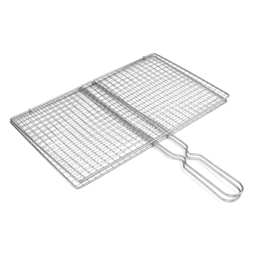 BOJHGO Cooking Grate 1pc Barbecue Net Silver Iron Mesh Clamp Practical Vegetable Clip Long-lasting Grilled Fish Net BBQ Tools Kitchen Dining(22 * 40cm)