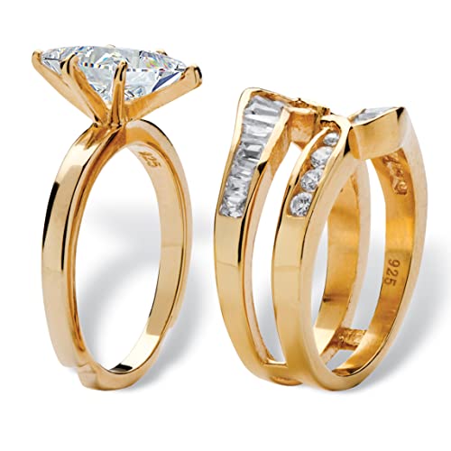 PalmBeach Yellow Gold-plated Sterling Silver Marquise Shaped Cubic Zirconia 2 Piece Jacket Bridal Ring Set Sizes 6-102