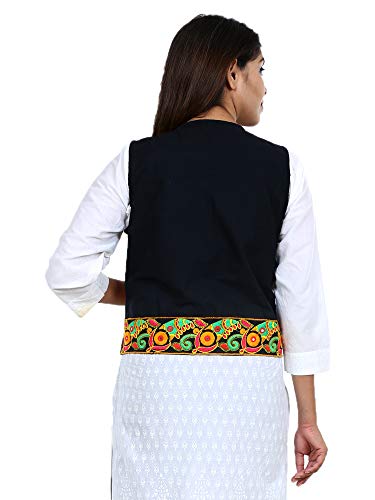 Image of Craft Trade Women's Cotton Embroidered Kutchi Jacket with Tassels Sleeveless Mirror Work