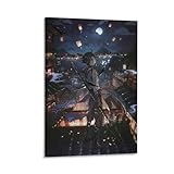 NVTTYIA Anime-Wandkunst-Poster, Fantasie-Nachtszenen-Druck, ätherisches Stadtbild, Dekoration, mystische Figur, Kunstwerk, einzigartige Heimdekoration, magische Atmosphäre für Wohnzimmer, Geschenk