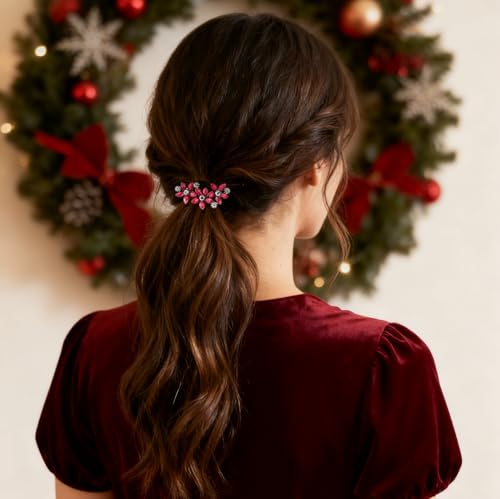 Pinza para cabello con flores y cristales rojos miniatura 5