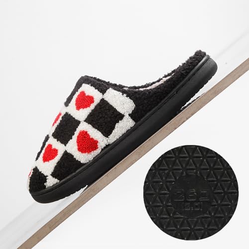 Image of Women's Men's Happy Face Heart-shaped Cat Slippers - Retro Leopard Print, Memory Foam, Soft Plush, Warm, Anti-Slip Home Shoes