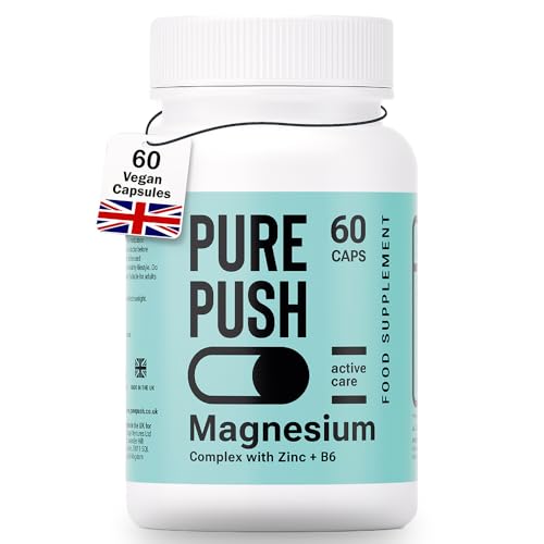 PUREPUSH 60 Magnesium Complex Capsules - Highly Bioavailable Magnesium Citrate, Glycinate & Malate with Zinc & Vitamin D3 + B6 - Bone, Muscle & Nervous System Support - Non-GMO - Vegan