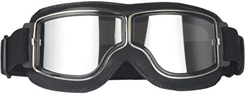 Vintage ski sport outdoor Motorcycle Leather Cruiser Folding Goggles Glasses Sunglasses eyewear Wwii Raf Pilot For Biker Helmet (Silver glasses)