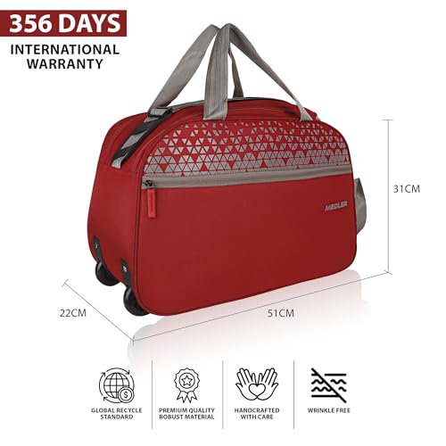 Image of M MEDLER Sentro Wheel Duffle Bag | Waterproof Strolley Duffle Bag | 2 Wheel Duffel Bag | Luggage Bag with Cabin Size & Adjustable Strap - (Red)