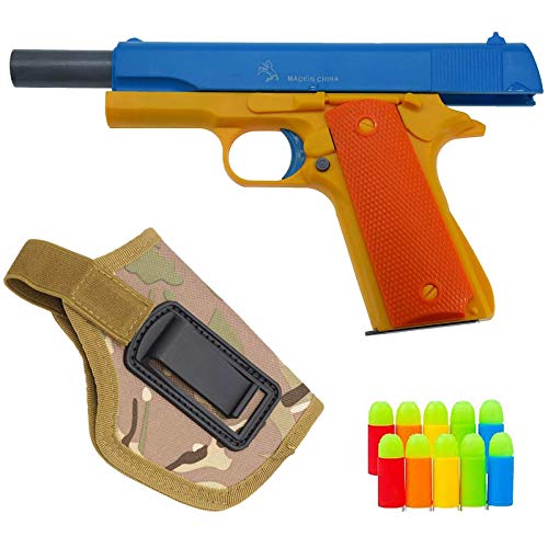 Foam Play Toy Gun-Realistic 1:1 Scale Colt 1911 Rubber Bullet Pistol with CP Camouflage Tactical Holster, Blue