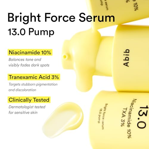 Image of Abib Bright Force Serum 13.0 Pump, 10% Niacinamide + 3% TXA, 1.01 fl.oz, Brightening Serum for Uneven Skin Tone, Hyperpigmentation, Glass Skin Glow, Korean Skincare