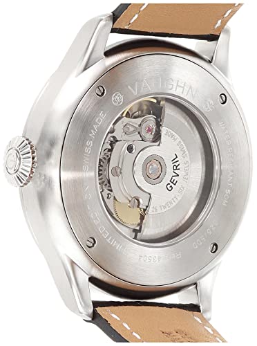 Gevril 43504-01 Men's Vaughan Swiss Automatic Watch, Genuine Italian Black/White Stitching Leather Strap4