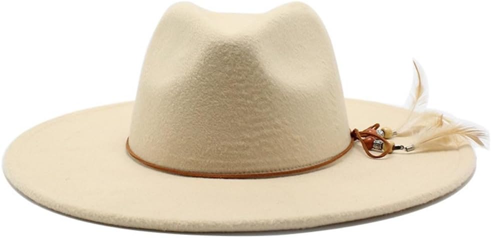 Classic Western Wool Felt Fedora Hat, Yellow, 2-inch Brim, 5-inch Crown, Feather Accent