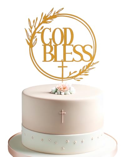 God Bless Gold Cake Topper - Divine Blessings Elegante Kuchendekoration für Feiern, Taufen & Meilensteine Dekoration