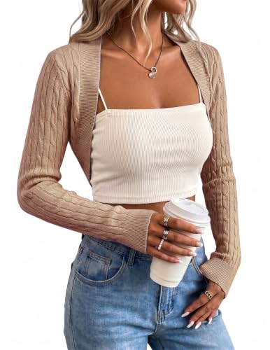 Image of Cropped Cardigan for Women Bolero Shrug Long Sleeve Open Front Lightweight Knit Short Sweater Outerwear Shrugs for Dresses