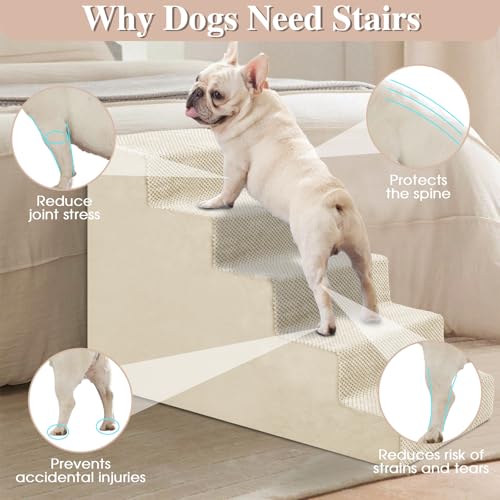 GGIB Dog Stairs for Small Dogs Pet Stairs for Sofa Couch Dog Ramp Pet Steps with Removable Washable Cover, Beige, 22\" H, 5-Step - Thumbnail 2