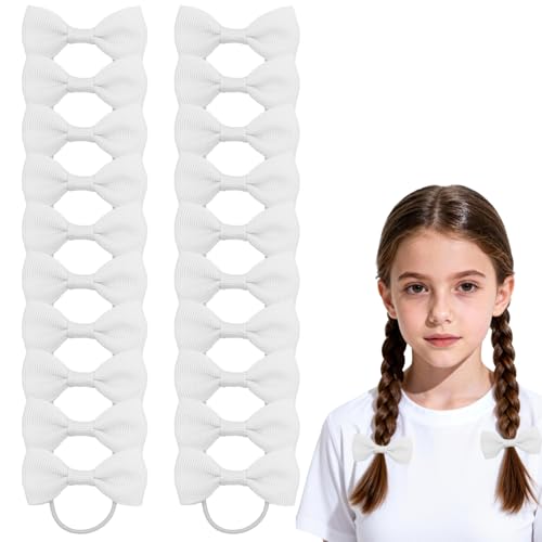 Set 20 Elastici per Capelli Bambini, Nastri Elastici con Fiocchi Bianchi, Accessori per Capelli Scuola e Quotidiani, Bambini & Donne