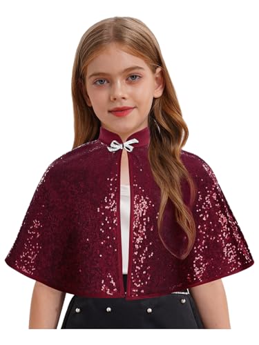 Kids Girl Formal Sequined Bolero Shrug Shoulder Cape Princess Dress Shawl Birthday Dress Cover-ups