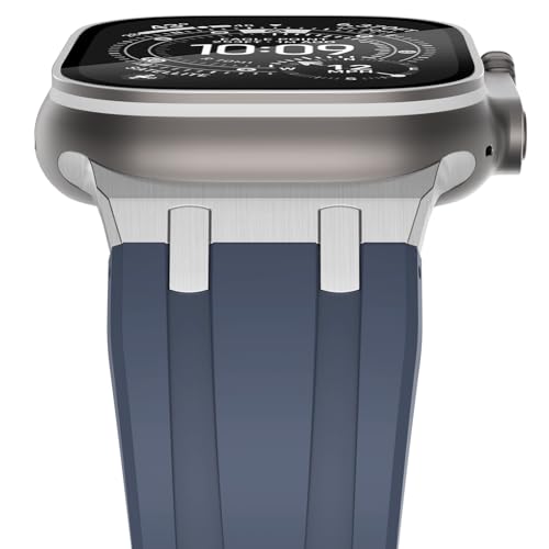 Image of NewWays Silicone Strap Compatible with Apple Watch 49mm 46mm 45mm 44mm 42mm(Series 3 2 1),Sport Straps Replacement Band for iWatch Ultra 3 2 1 Series 11 10 9 8 7 6 SE 5 4 3 2 1,Blue/Silver Connector