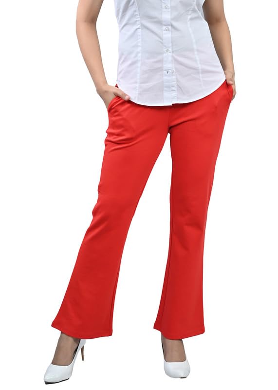 Image of Mlada Bootcut Flare Pants for Women Stretch Cotton Knit Boot Cut Mid Waist Flared Trouser Elastic Waist Band Utility Pockets for Formal Office Work Wear,Travel-Regular /Plus Size