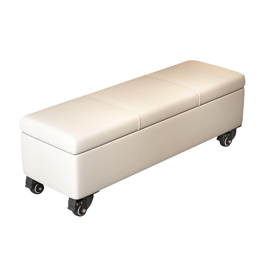 Tabouret ottoman de rangement à roulettes et banc rembourré rectangulaire