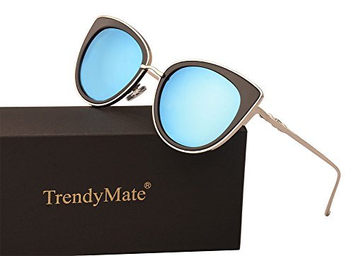 TrendyMate Women Metal Cute Cat Eye Sunglasses Mirror Lens Coating Sunglasses Fashion Eyewear (blue, 0)