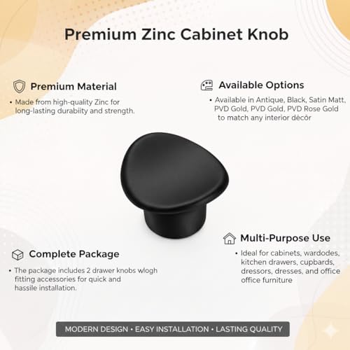 Image of JAGGER JAG401 Drawer Knobs for Home & Office - Durable and Elegant Stainless Steel Door Knob for Cabinets, Cupboards & Dressers (2, MATT Black (CURV Round))