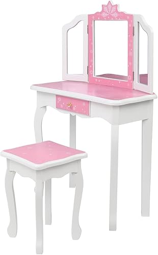Miniatura 59 de Vasitelan Juego de mesa y silla para niños, juego de tocador para niñas con espejo y taburete, tocador de princesa de maquillaje con cajón, juego de