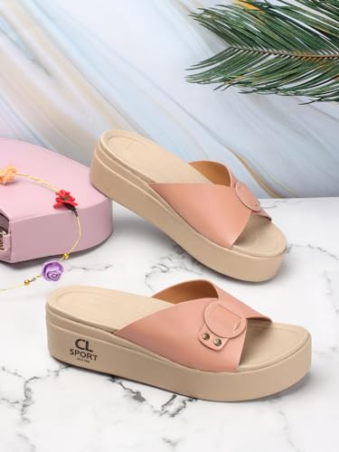 Image of Carlton London women's Flatform Comfortable Slide Sandals with Buckle