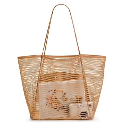 Large Beach Bags for Women, Mesh Beach Tote with Zipper, Foldable Pool Tote Bag Travel Beachbag Waterproof Sandproof
