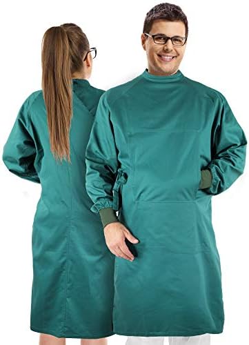 Medd Max Medical Gown Washable – Reusable Gown with Long Sleeve & Elastic Cuff, Unisex Cotton Lab Coat, Work Uniform, Dust Suit Long Workwear (Size Large)