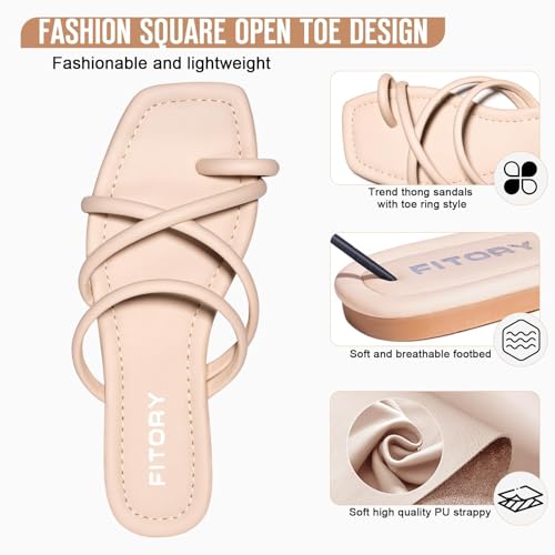 Image of FITORY Women's Slide Sandals Flat Toe Ring Thongs with Cross Strap for Summer Size