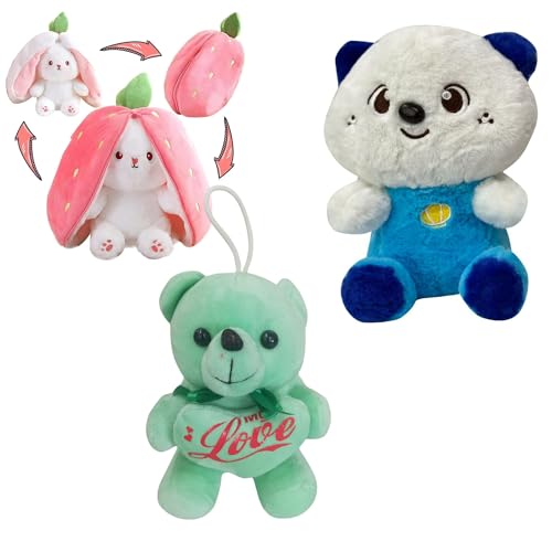 Image of EITHEO Teddy Green Panda Blue Bunny Soft Toy Pack 3 Soft Plush Stuffed Animals for Kids Boys Girls | Gift Set