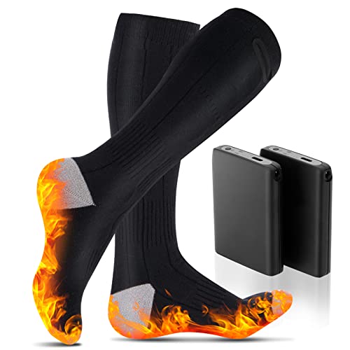 FirstE Heated Socks, Electric Heated Socks for Men Women Rechargeable,5000mAh Battery Powered Winter Foot Warmer Socks,4 Level Heating Socks for Indoor Outdoor Work,Camping Skiing Fishing Hunting