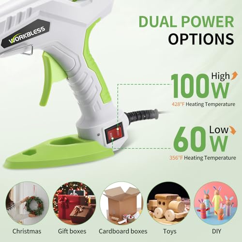 WorkBless WorkBless Hot Glue Gun, Dual Temp Glue Gun 60W/100W, Fast Heating Heavy and Duty Glue Gun with 20PCS Full Size Glue Sticks for Arts, Home Repair, Professional DIY & Industrial Use - Image 2