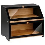 SG Traders Double Decker Bamboo Bread Bin 2-Layer Bread Box Eco-friendly Kitchen Storage Box with Lid for Freshness Natural, Organic, and Sustainable Food Storage Solution (Modern - Black)