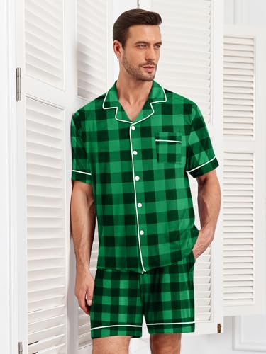 Image of Mens 2 Piece Short Sleeve Button Down Pajama Set, S-3XL | Soft Modal Fabric, Cool Lightweight Sleepwear & Loungewear with Pockets, Home Relaxing