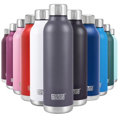 Polar Gear Stainless Steel Water Bottle - 500ml Vacuum Insulated Metal Water Bottle, Double Wall, Leakproof Drinks Bottle - 12H Hot, 24H Cold - Perfect for Work, Travel, Sports, Gym - Grey