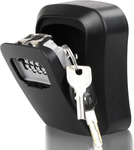 Aluminum Alloy Key Lock Box with 4 Digit Combination | Wall Mounted Secure Lock Box | Resettable Code Safe Security Key Box | Indoor & Outdoor Keys Lockbox for Key Management (Black)