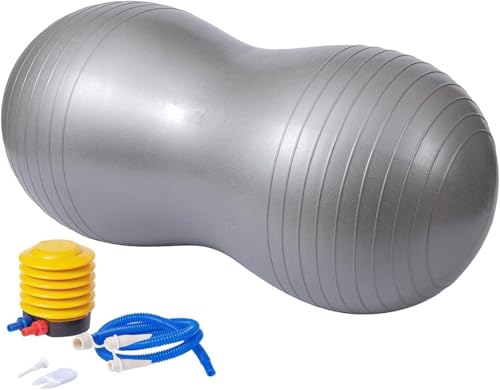 Image of MIJILIX Anti-Burst Peanut Ball with Foot Pump, Shaped Swiss Stability Yoga Exercise Balance Ball for Kids, Labor Birthing, Physical Therapy Fitness,Gym Workout Exercise Ball (Multicolour)