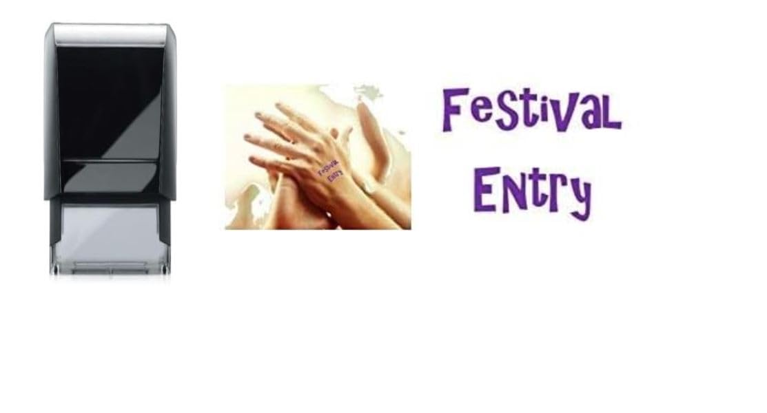 Festival Entry - Hand Stamp - self Inking 25mm Violet Ink - Suitable for Entry to Parties Festivals, Events etc Safe Water Based Ink That Easily Washes Off