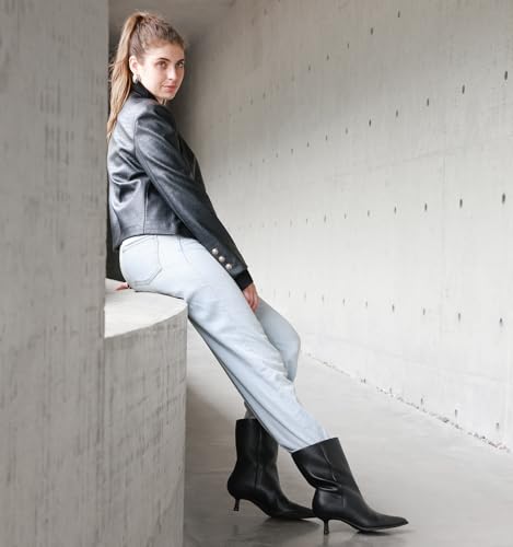 Kitten Heel Ankle Boots for Women - Black Brown Kitten Heels Wide Calf Ankle Booties Womens Winter Fall Boots for Women 2025, Dress Shoe, Pointed Toe, Memory Foam, Mid Calf, Leather, Low Heel, Slip Pull on, Comfortable4