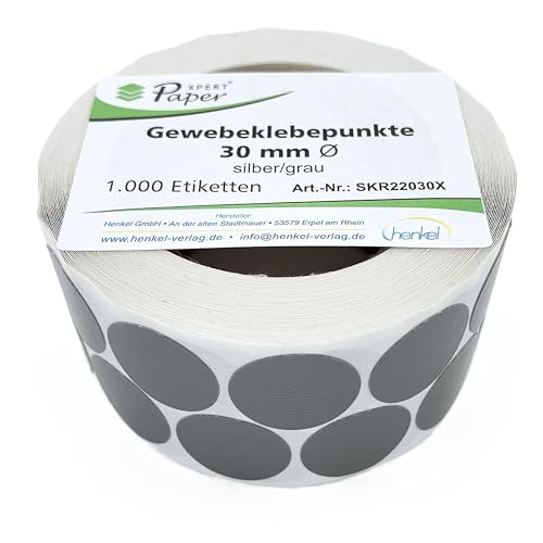 PaperXpert Gewebeklebepunkte Silber/Grau 1 Rolle à 1000 Stück | Ø 30 mm rund | Hochleistungsklebepunkte selbstklebend | Verschlusspunkte & Markierungspunkte | Premium Markenqualität – Made in Germany