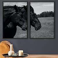 2 Piece Framed Canvas Wall Art Black Horse Canvas Prints Home Artwork Decoration for Living Room,Bedroom - 16