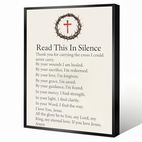 Read This in Silence Christian Wall Art – Jesus Sacrifice & Salvation Prayer Canvas – Inspirational Faith Decor for Home or Church 12x16inch-Black Framed