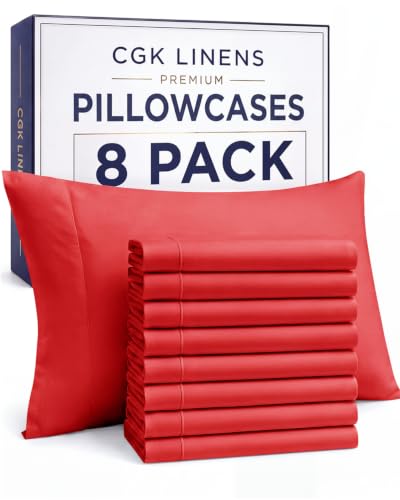King Pillow Cases - 8 Pack Super Soft Pillowcase Covers - 20" x 40" (Red)