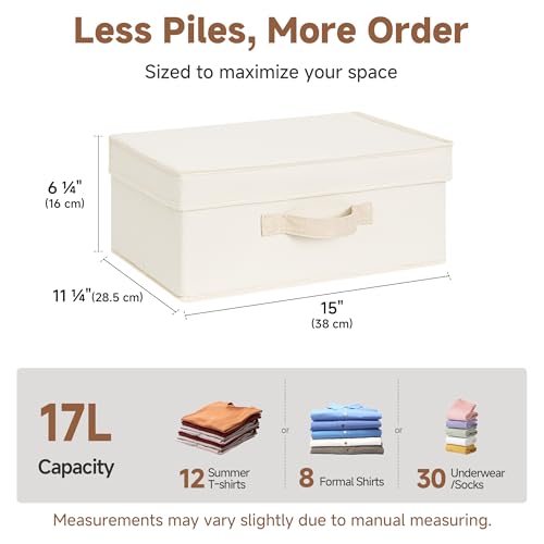 Image of StorageWorks Storage Bins with Lid, Decorative Fabric Storage Bins with Handles, Stackable Closet Organizers for Shelves and Bedroom, Small, Beige(Cotton Linen), 2-Pack