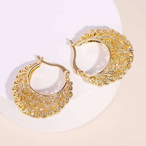 Jiulory Filigree Gold Hoop Earrings Humble Chic Teardrop Dangle Earrings For Women, Lace Hoop Earrings,Moroccan Filigree Earrings, Bohemian Gold Hoops Tone Delicate Filigree Statement Earrings #TOP5