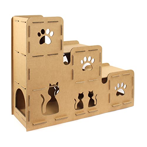 Katzentreppe groß aus Pappe Katzenhaus mit Eingang Katzenhöhle aus Karton Katzenhütte Stecksystem Cover