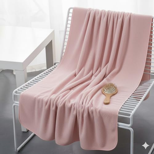 Image of Dribble Coral Fleece Weft Knitting 400 GSM Bath Towel 70 cm x140 cm | Ultra Soft, Quick Dry, Highly Absorbent | Lightweight & Skin-Friendly Towel for Bathroom, Gym & Travel, (Pink /Green, Pack of 2)