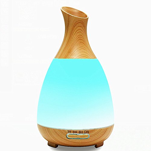 Walkas 300ml Cool Mist Humidifier Ultrasonic Aroma Essential Oil Diffuser for Office Home Bedroom Living Room Study Yoga Spa - Wood Grain (2017 Newest)