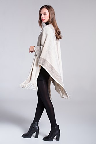 ZLYC Women's Shawl Golden Trim Knit Blanket Wrap Fringe Poncho Coat Cardigan4