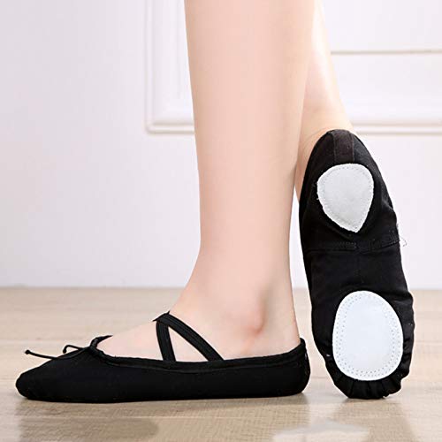Girls Ballet Elastic Band Dance Shoes Canvas Gymnastics Flats Split Sole Shoes Kids Sneakers High (Black, 4-4.5Years)2